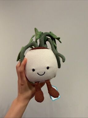 Jellycat Cream Planter Plush with Green Ivy